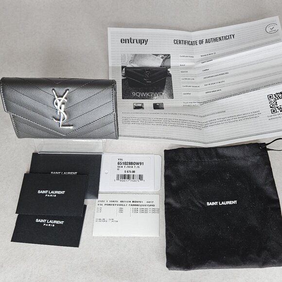 YSL Yves Saint Laurent Cassandra Asphalt Small Wallet Coin Pouch Card Holder - Picture 1 of 13